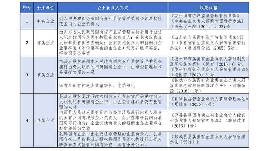 表1-1 從政策看國(guó)有企業(yè)負(fù)責(zé)人范疇(以山東省為例) 表1-1 從政策看國(guó)有企業(yè)負(fù)責(zé)人范疇(以山東省為例)